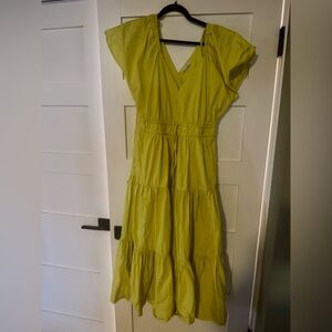 Fit and Flare Tiered Lime Maxi Dress